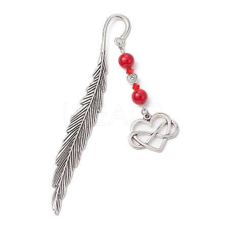 Valentine's Day Alloy Heart Pendant Bookmarks AJEW-JK00270-01-1