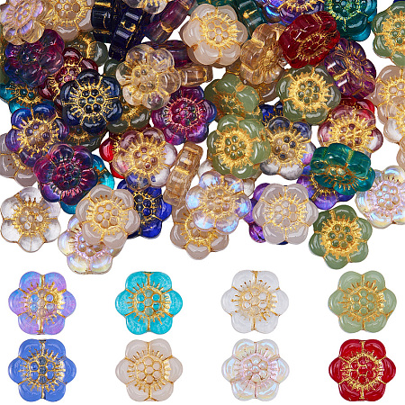 100Pcs Baking Paint and Golden Metal Enlaced Glass Beads DGLA-SC0001-07-1