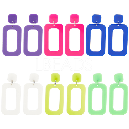 ANATTASOUL 6 Pairs 6 Style Hollow Out Rectangle Acrylic Dangle Stud Earrings EJEW-AN0001-59-1