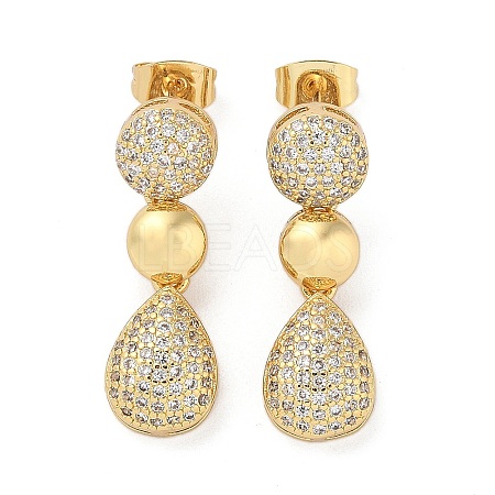 Brass Micro Pave Cubic Zirconia Dangle Stud Earrings EJEW-P252-06B-G-1