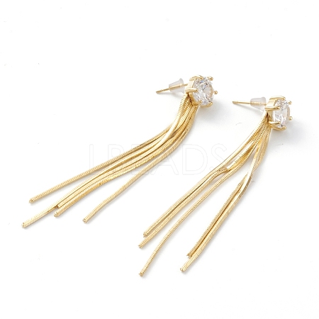 Brass Snake Chain Tassel Earrings EJEW-A056-40G-1