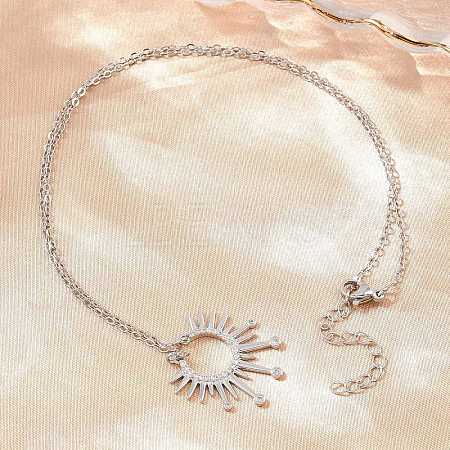 Brass Micro Pave Clear Cubic Zirconia Sun Pendant Necklaces KK-CBA4547-09P-1