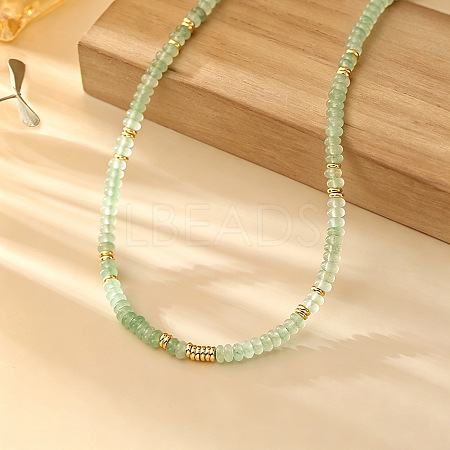 Natural Green Aventurine Rondelle Beaded Necklaces with Brass Beads WG55414-01-1