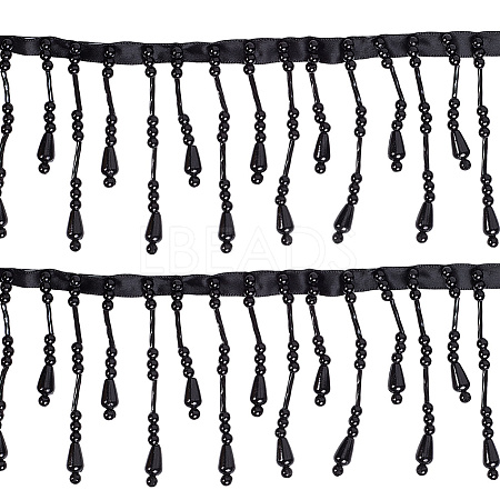 2Yards Polyester with Plastic Imitation Pearl Beads Tassel Ribbons OCOR-GF0004-99B-1
