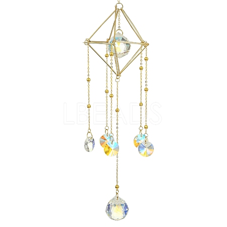 Glass Round Ball with Brass Chains Hanging Pendant Decorations HJEW-JM01298-1