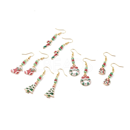 Christmas Theme Alloy Enamel Dangle Earrings EJEW-JE04511-1