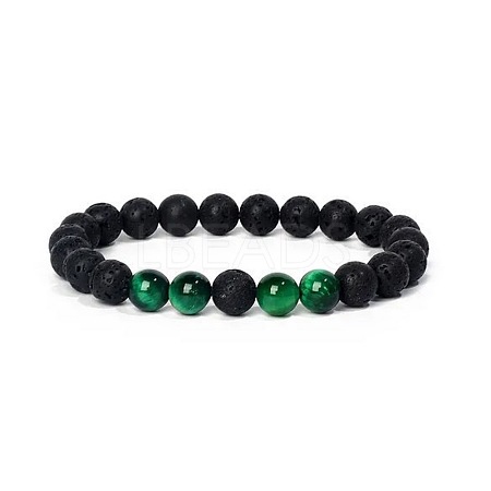 8MM Round Dyed Natural Tiger Eye and Lava Rock Yoga Beaded Stretch Bracelets ZG6546-6-1