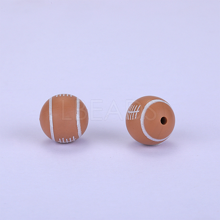 Printed Round with Rugby Pattern Silicone Focal Beads SI-JX0056A-110-1
