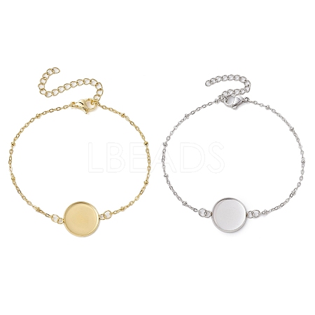 2Pcs 2 Colors 304 Stainless Steel Round Cabochon Setting Bracelets BJEW-JB11090-1