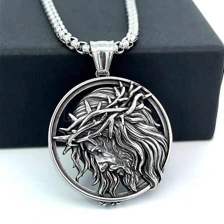 304 Stainless Steel Jesus Portrait Pendant Necklaces for Men SP6575-1