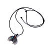 Adjustable Natural & Synthetic Mixed Gemstone Double Horn Pendant Necklace with Wax Cord for Women NJEW-B086-01-3