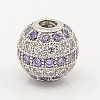 Lilac & Clear CZ Jewelry Findings Brass Micro Pave Cubic Zirconia Round Beads ZIRC-M015-20P-NR-1