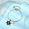 Glass Seed Star & Brass Cross Charm Bracelets BJEW-MZ00044-4
