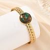 Synthetic Bronzite and Malachite Half Round 304 Stainless Steel Leaf Cuff Bangle for Women BJEW-JB14491-02-2