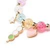 Candy Color Round Beaded Stretch Bracelet with Heart Tomatoes On Sticks Charm for Women BJEW-JB07636-02-4