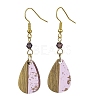 Transparent Resin & Walnut Wood Teardrop Pendant Dangle Earrings EJEW-JE05490-1