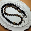 Vintage Frosted 8MM Natural Black Onyx(Dyed & Heated) and Tiger Eye Round Beaded Necklaces with Alloy Column for Men DB2700-7