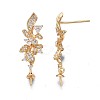 Brass Micro Pave Clear Cubic Zirconia Stud Earring Findings KK-N232-208-3