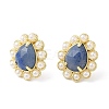 Ion Plating(IP) Dyed & Heated Natural Blue Aventurine Teardrop Stud Earrings with Plastic Pearl Beaded EJEW-E599-05G-03-3