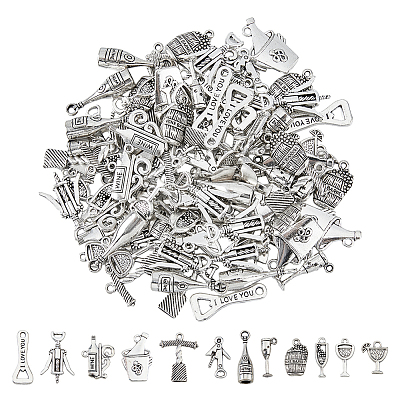 120Pcs 12 Styles Tibetan Style Alloy Pendants FIND-DC0004-22-1