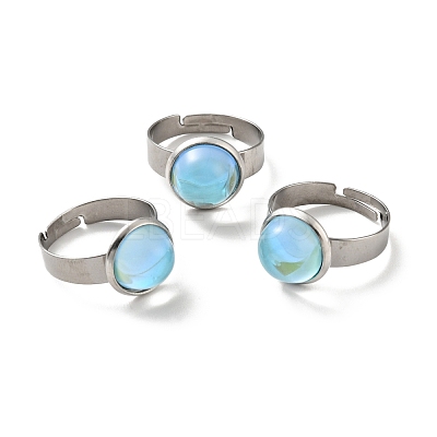 Flat Round K9 Glass Adjustable Ring RJEW-G253-01A-P-1