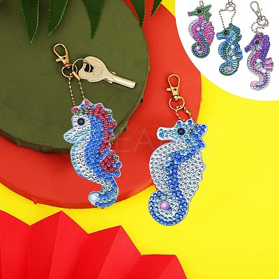 DIY 5D Sea Horse Diamond Painting Keychain Kit DIY-WH0161-59A-1