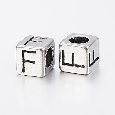 304 Stainless Steel Large Hole Letter European Beads LS-STAS-H428-01AS-F-1