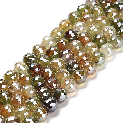 Electroplated Natural Agate Round Beads Strands G-L598-A01-02A-1