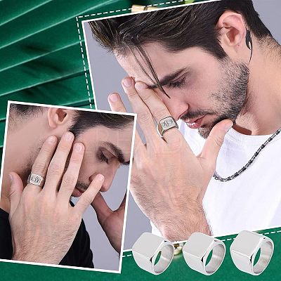 3Pcs 3 Size 304 Stainless Steel Rectangle Signet Finger Rings RJEW-UN0001-26P-1