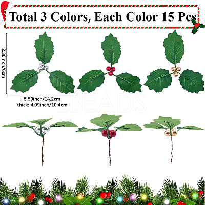 45Pcs Foam & Cloth Artificial Holly Leaves AJEW-SC0031-52B-1