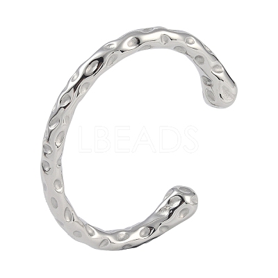 Non-Tarnish 304 Stainless Steel Open Cuff Textured Bangles for Women BJEW-G706-02P-1