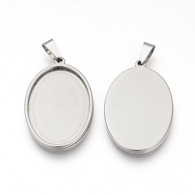 Non-Tarnish 201 Stainless Steel Pendant Cabochon Settings X-STAS-S073-11P-1