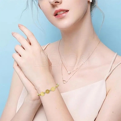 1Pc Adjustable Flower Vacuum Plating 304 Stainless Steel Bangles for Women BJEW-YW0001-16-1