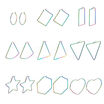 9Pairs 9 Style 304 Stainless Steel Geometric Hoop Earrings STAS-FW0001-21-1