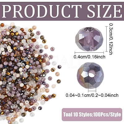 1000Pcs 10 Colors Electroplate Transparent Glass Beads EGLA-YW0005-72B-1