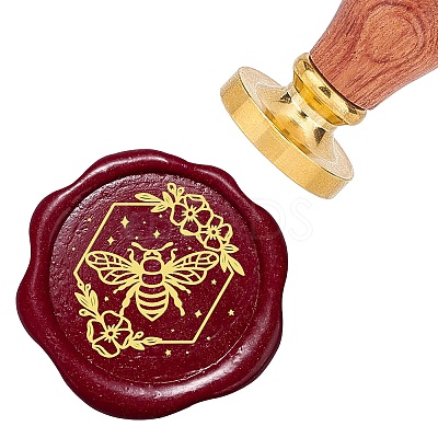 Brass Wax Seal Stamp with Wood Handle AJEW-WH0412-0036-1