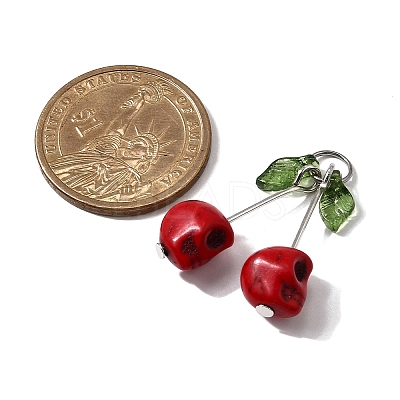 Dyed Synthetic Turquoise Skull Cherry Pendants PALLOY-JF04110-01-1