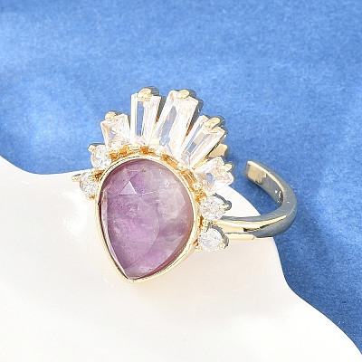 Brass with Natural Amethyst Finger Rings GG-CBACC2B-07G-07-1