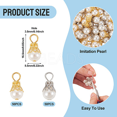 100Pcs 2 Colors Round Imitation Pearl Acrylic Pendants PALLOY-TA00292-1