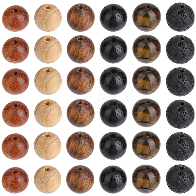 240Pcs 4 Colors Round Natural Wood & 60Pcs Natural Tiger Eye & 60Pcs Natural Lava Rock Beads Findings Kits DIY-PA0001-65-1