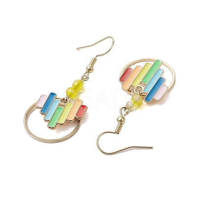 Heart Alloy Enamel & Brass Ring Dangle Earrings for Women EJEW-JE05922-1