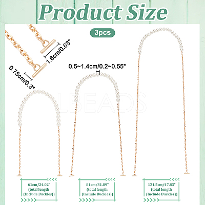 3Pcs 3 Styles ABS Plastic Imitation Pearl Purse Chains FIND-WR0009-73A-1