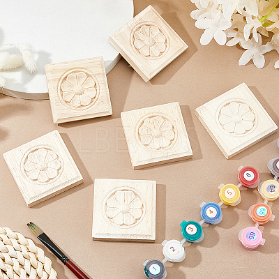 Square Wood Carved Floral Decorative Blocks WOOD-WH0124-160B-1