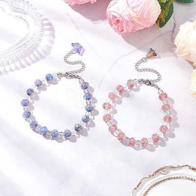 2Pcs 2 Colors Lampwork Beaded Bracelets for Women BJEW-JB12135-1