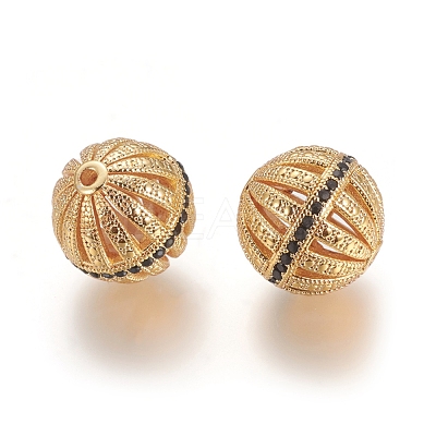 Brass Micro Pave Black Cubic Zirconia Beads X-ZIRC-I035-06G-1