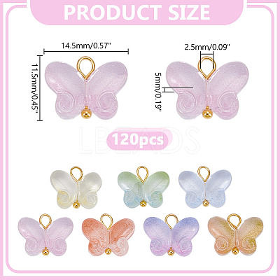 120Pcs Butterfly Gradient Color Baking Paint Transparent Glass Charms PALLOY-HY00098-1