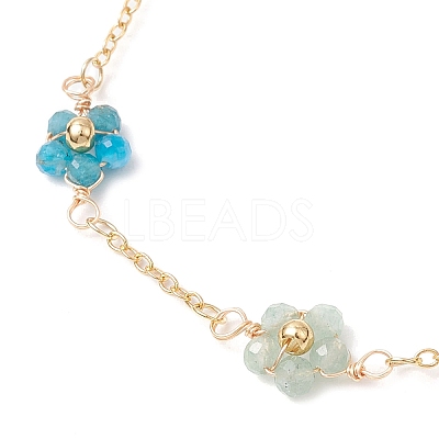 Chakra 304 Stainless Steel & Brass & Natural Green Aventurinee/Garnet/Amethyst/Apatite/Gold Rutilated Quartz/Carnelian/Lapis Lazuli Bead Flower Link Chain Anklets for Women AJEW-AN00692-1