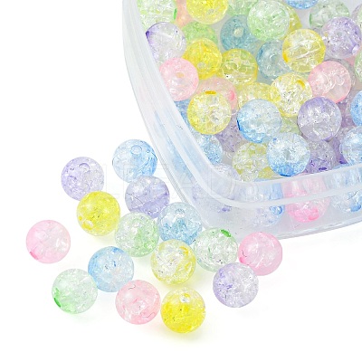 100Pcs 5 Colors Transparent Crackle Acrylic Beads CACR-FS0001-02-1