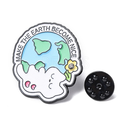 White Cat with Earth Enamel Pins JEWB-L024-02EB-04-1