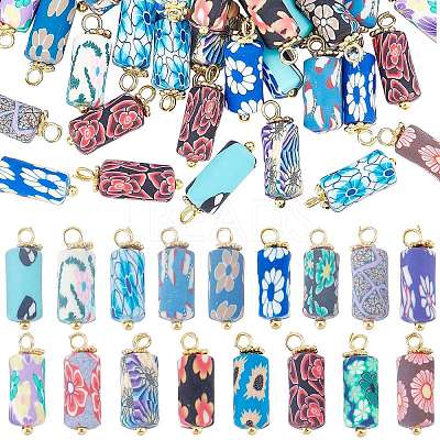Handmade Flower Printed Polymer Clay Pendants FIND-SC0002-90-1